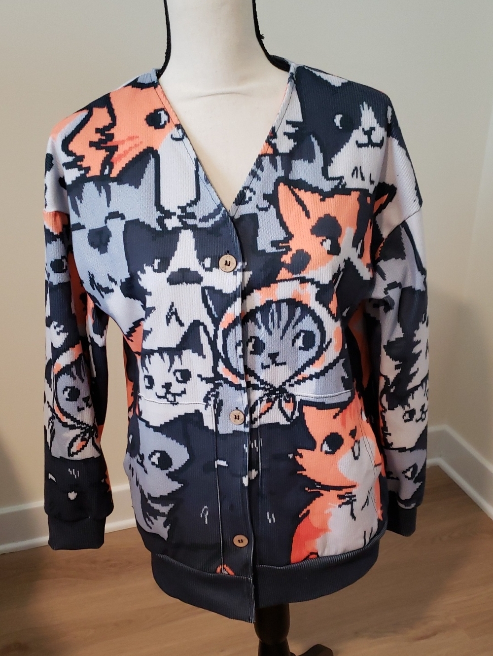 Cat Print Cardigan Sweater / Jacket